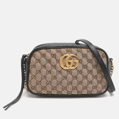 Pre-owned Gucci Gg Marmont Small Black/beige Gg Canvas And Leather Camera Bag