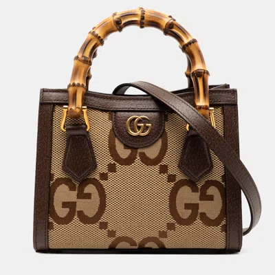 Pre-owned Gucci Brown Mini Jumbo Gg Canvas Bamboo Diana Satchel