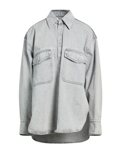 Petar Petrov Woman Denim Shirt Light Grey Size L Cotton In Gray
