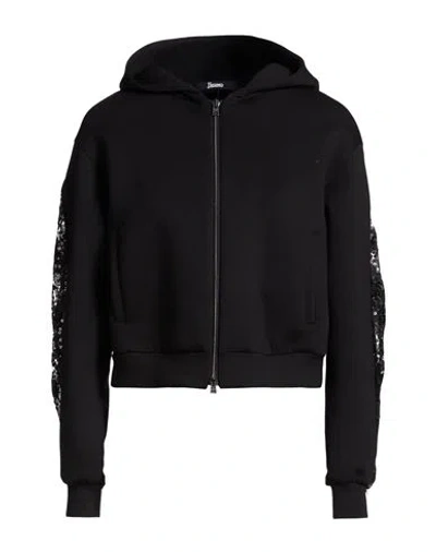 Herno Woman Sweatshirt Black Size 12 Polyester, Viscose, Elastane, Acetate, Cotton In Black