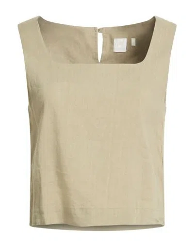 Marella Monochrome Woman Top Sage Green Size 12 Viscose, Linen, Elastane In Green