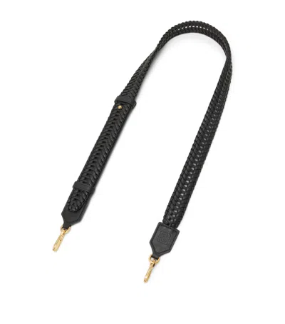 Loewe Leather Woven Bag Strap In Black