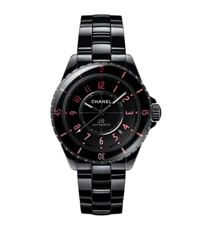 Pre-owned Chanel Ceramic And Steel J12 Blush Watch Calibre 12.1 In Black