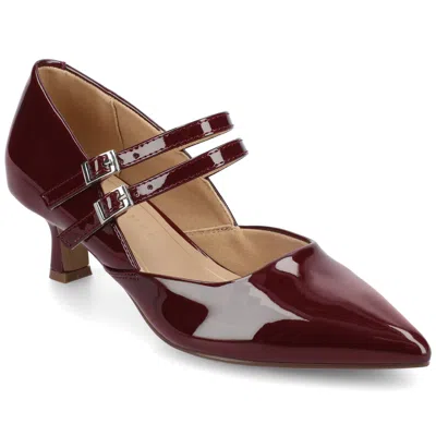 Journee Collection Journee Women's Carnation Medium And Wide Width Kitten Heel Mary Jane Pumps In Burgundy