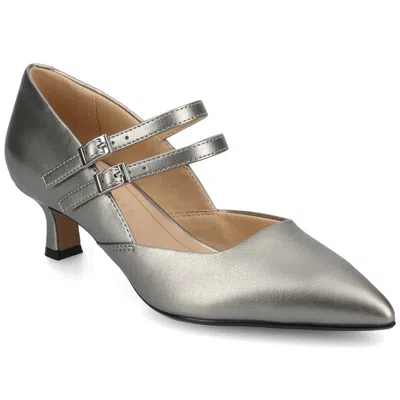 Journee Collection Journee Womens Carnation Medium And Wide Width Kitten Heel Mary Jane Pumps In Silver