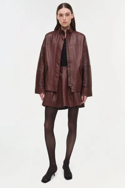 Simkhai Women's Bryar Leather Mini Skirt In Mahogany In Burgundy