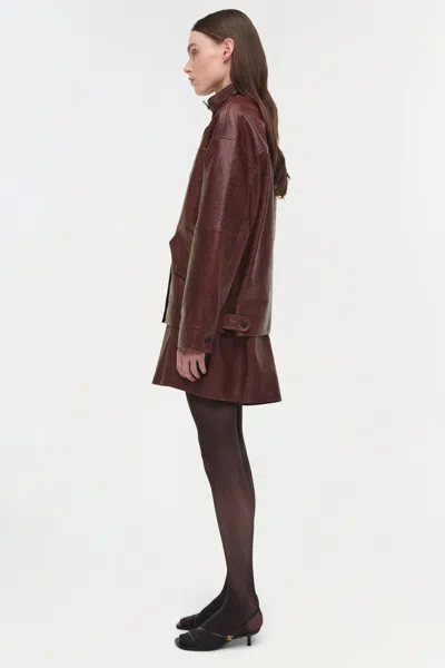 Simkhai Women's Bryar Leather Mini Skirt In Mahogany In Burgundy