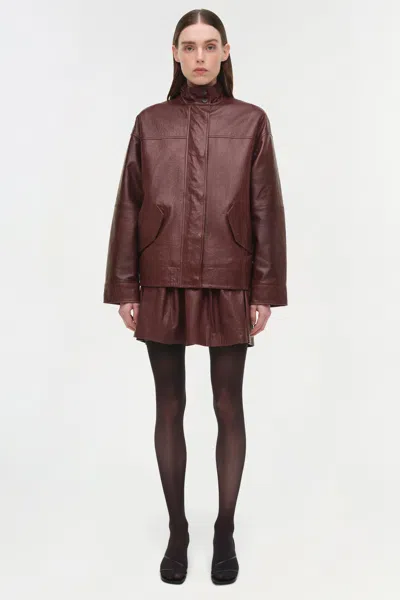 Simkhai Women's Bryar Leather Mini Skirt In Mahogany In Burgundy