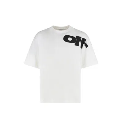 Off-white Crew Neck Shared Logo Cotton T-shirt With Print In White