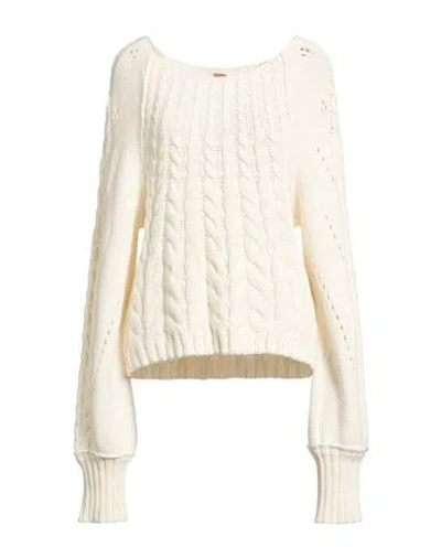 Free People Woman Sweater Ivory Size L Cotton, Acrylic In White