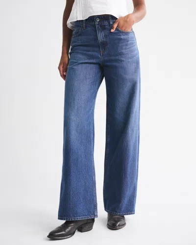 Abercrombie & Fitch Curve Love High Rise Wide Leg Jean In Blue