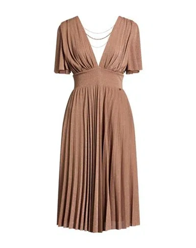 Kocca Gold Woman Midi Dress Light Brown Size Xs Viscose, Polyamide, Metallic Fiber, Elastane In Brown