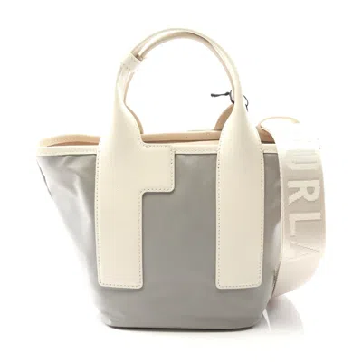 Furla Piuma S Nylon Leather Tote Bag In Gray