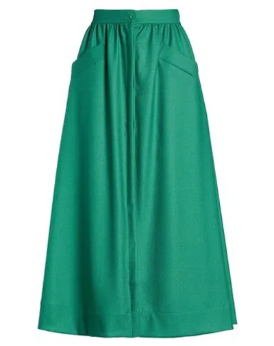 Paul & Joe Woman Midi Skirt Green Size 10 Virgin Wool In Green