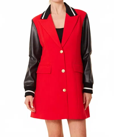 Dolce Cabo Vegan Leather Sleeve Varsity Dress Jacket In Red In Red