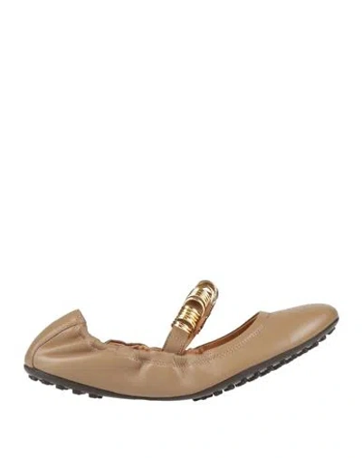 Tod's Woman Ballet Flats Khaki Size 6.5 Leather In Brown