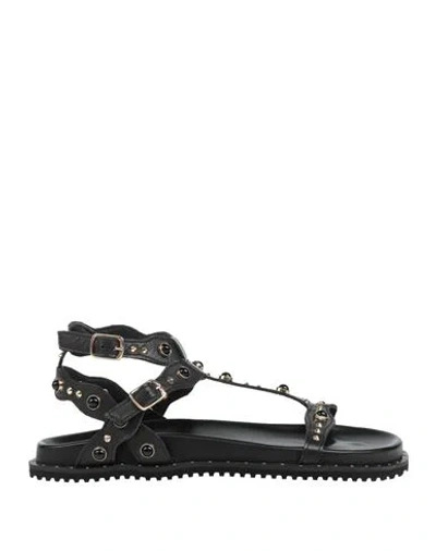 Ovyè Ovyé Woman Sandals Black Size 8 Leather, Synthetisches Material In Black