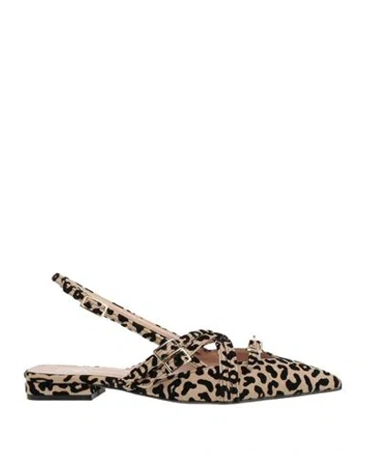 Ovyè Ovyé Woman Ballet Flats Beige Size 8 Leather In Animal Print