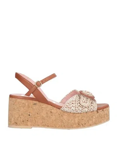 Ras Woman Sandals Ivory Size 8 Textile Fibers In Brown