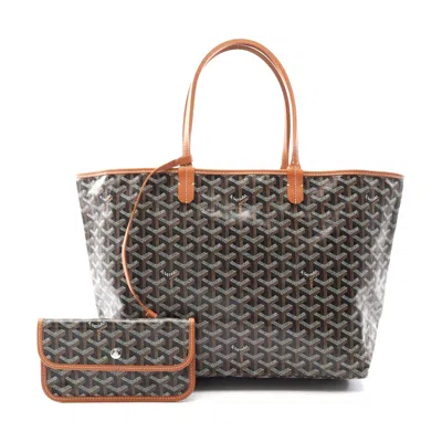 Pre-owned Goyard St. Louis Pm Tote Bag Pvc Coated Canvas Leather In Black