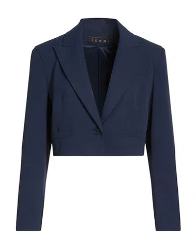 Icona By Kaos Woman Blazer Navy Size 6 Polyester, Elastane In Blue