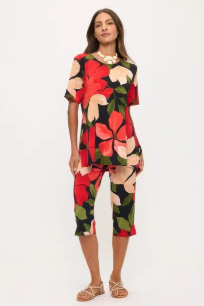 Truedames Print Bns Capri Pants Set In Red