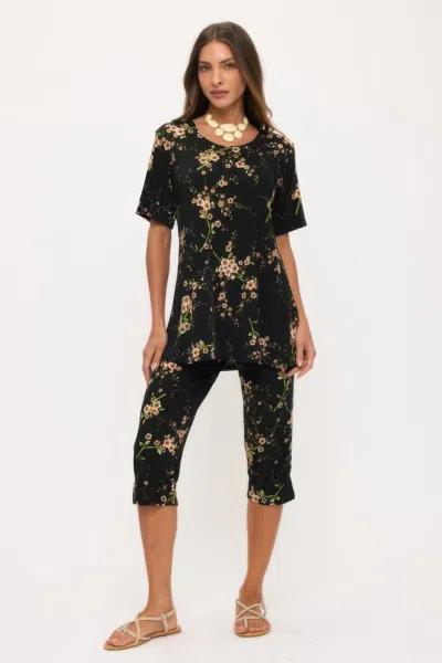 Truedames Print Bns Capri Pants Set In Black