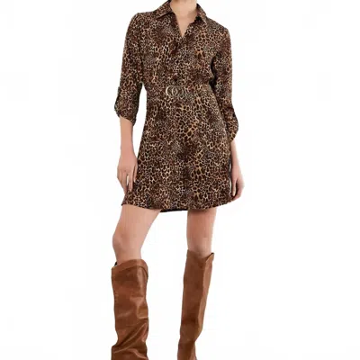 Apricot Women's Leopard Crepe Belted Dress In Brown In Brown