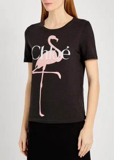 Chloé Women Black Crewneck T-shirt With Maxi Logo Print On The Front In Cotton Woman