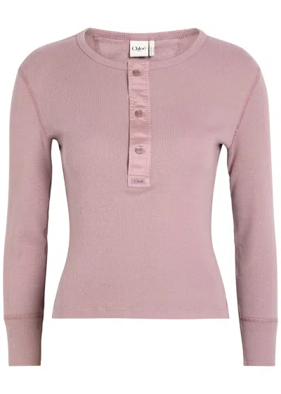 Chloé Fitted Henley Cotton Jersey Shirt Clothing In Pink