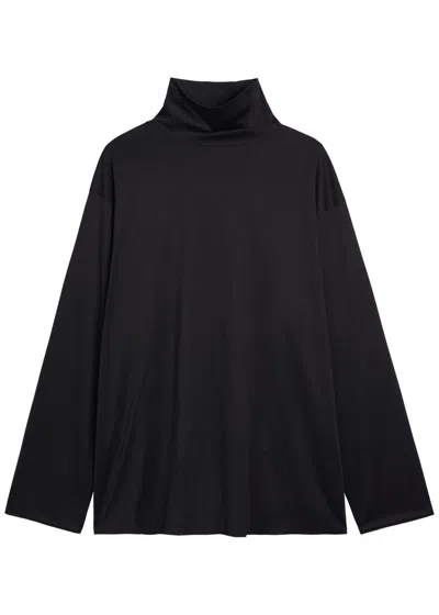 The Row Anapolis Turtle-neck Silk And Cotton-blend Top In Black
