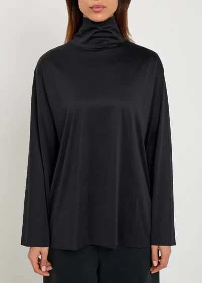 The Row Anapolis Turtle-neck Silk And Cotton-blend Top In Black