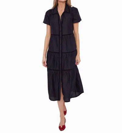 Sail To Sable Puff Sleeve Midi Shirt Dress In Black In Blue