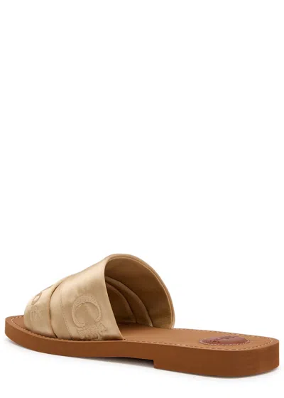 Chloé Woody Satin Sandals Embroidered Logo Rubber Sole In Nude