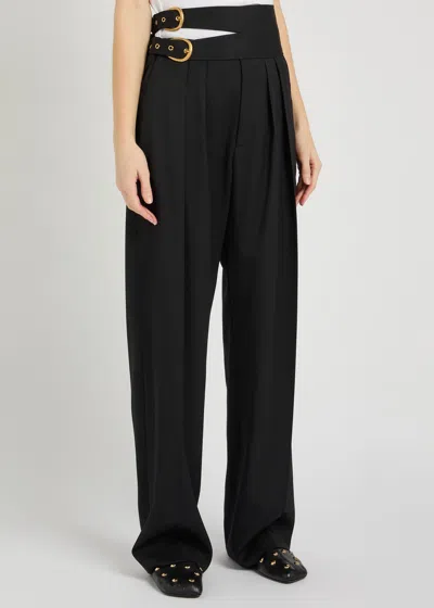 Chloé Buckle Keyhole High Waist Wool Straight Leg Pants In Black