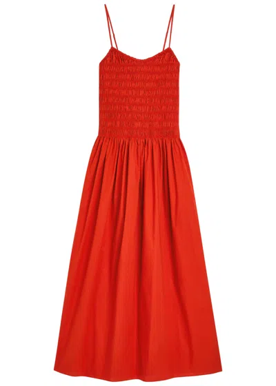 Faithfull The Brand Araceli Smocked Cotton Maxi Dress In Red