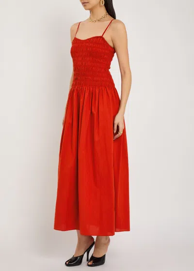 Faithfull The Brand Araceli Smocked Cotton Maxi Dress In Red