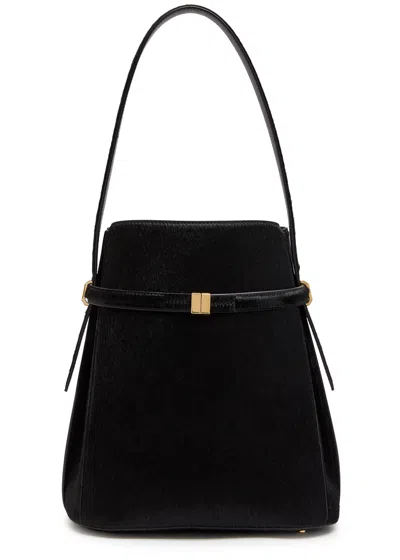 Totême Toteme Belted Calf-hair Bucket Bag In Black