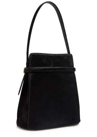 Totême Toteme Belted Calf-hair Bucket Bag In Black