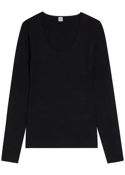 Totême Toteme Scoop-neck Stretch-wool Top In Black