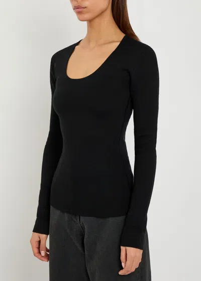 Totême Toteme Scoop-neck Stretch-wool Top In Black