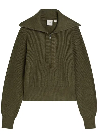 Varley Maura Ribbed Half-zip Knit Sweatshirt In Green