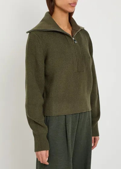Varley Maura Ribbed Half-zip Knit Sweatshirt In Green