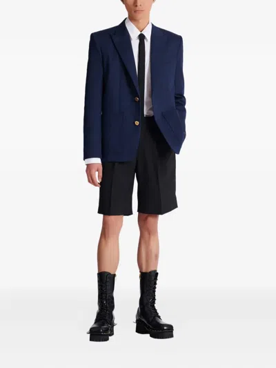 Balmain Twill Two-button Blazer In Blue