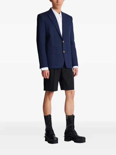 Balmain Twill Two-button Blazer In Blue