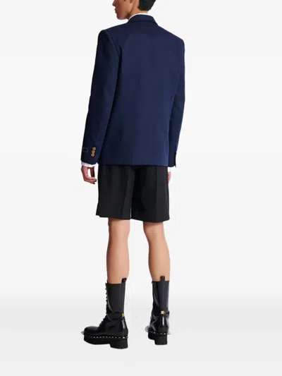 Balmain Twill Two-button Blazer In Blue