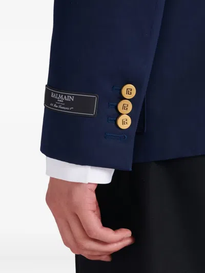 Balmain Twill Two-button Blazer In Blue
