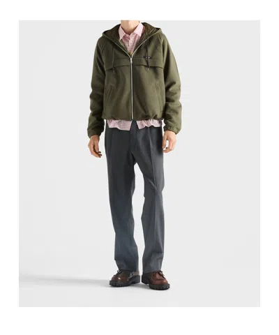 Prada Hooded Technical Fabric Blouson Jacket In Green