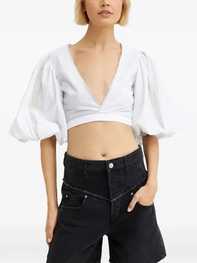 Chio Puff-sleeve Tie Top In White