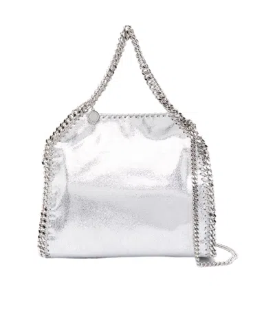 Stella Mccartney Mini Falabella Metallic Faux Leather Tote In Silver